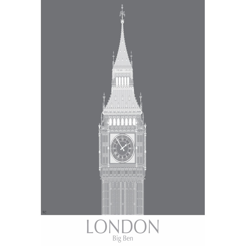 London Big Ben Monochrome - Wrapped Canvas Print, 30cm H x 20cm W