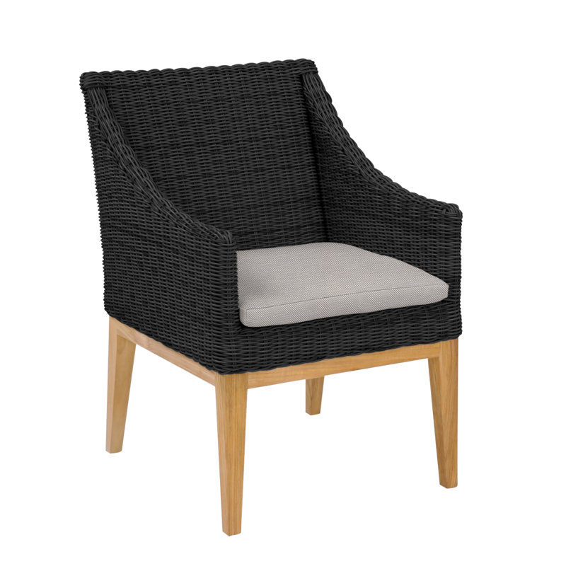 Frances Teak Patio Dining Chair with Cushion (Set of 2), Sailcloth Seagull, Frances Black
