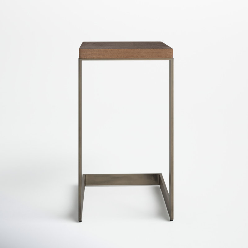 Tulane Solid Wood End Table, Nickel, Medium Brown