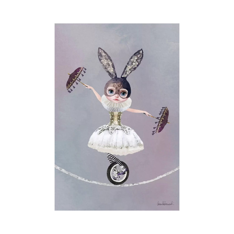 Miss Lily Rabbit Riding A Unicycle On A Tightrope At The Circus by Amanda Greenwood - Wrapped Canvas Print