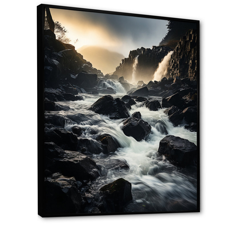 " Waterfall Majestic Plunge ", Black Floater Framed, 40" H x 30" W x 1.5" D