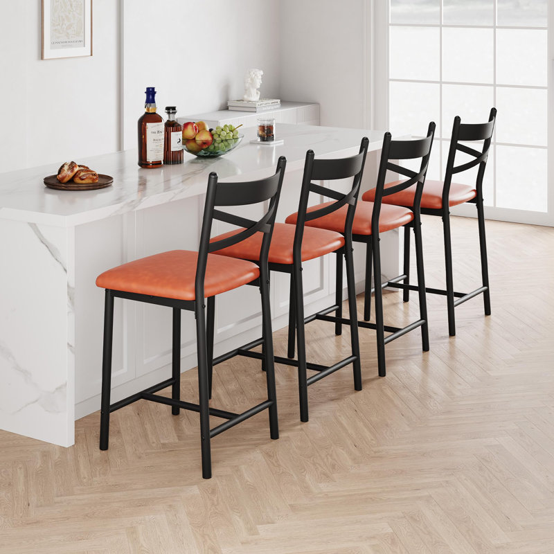 Bar Stools Set of 2, Upholstered Bar Chairs with Back, Thick Cushion, Counter Height Barstools for Kitchen Island Apartment Counter Bar