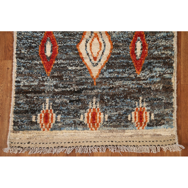 Tapis de couloir unique en laine bleu 2 pi 9 po x 9 pi 10 po New Age