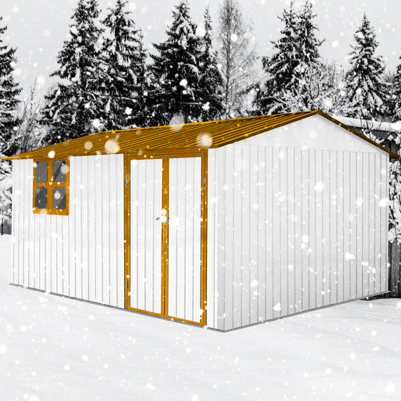 Remise en métal 10 pi x 12 pi - Toit imperméable, porte verrouillable, fenêtre pour rangement extérieur robuste, avec porte et évent