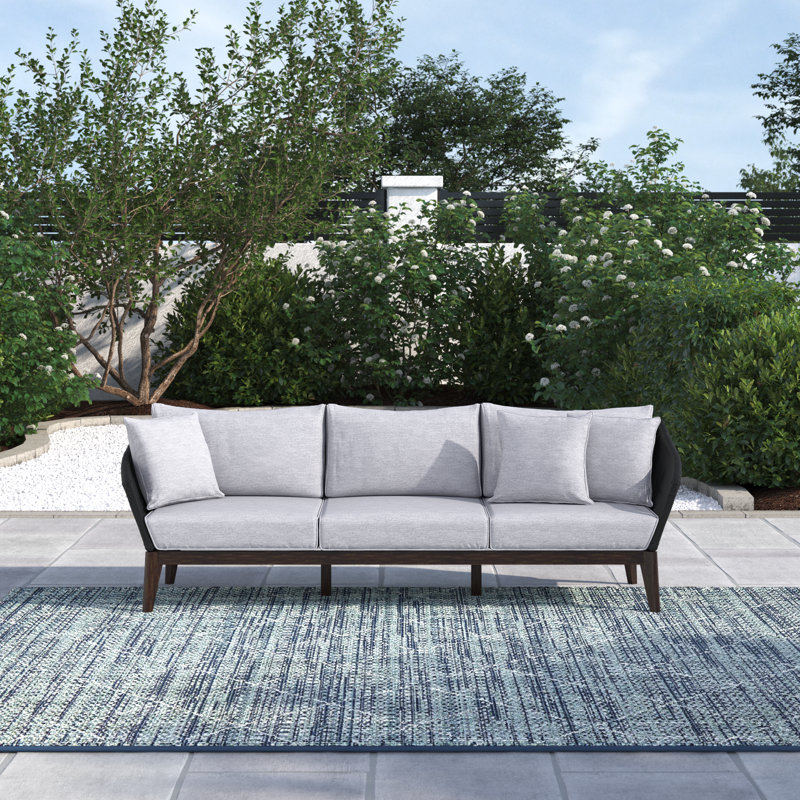 Fynn 93'' Wide Rectangle Patio Sofa with Cushions, Dark Eucalyptus