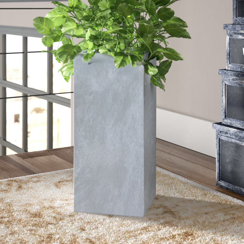 11" W x 23.5" H Medium Concrete Rectangular Flower Planter Indoor Outdoor Plant Pot with Drainage Holes, Cement, Cement