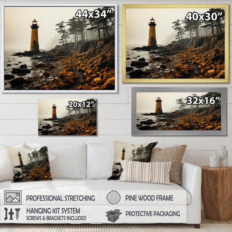 Coastal Sky Misty Horizon II - Art mural nautique et plage, salon, H 30 po x l 40 po x P 1,5 po, Cadre flottant doré