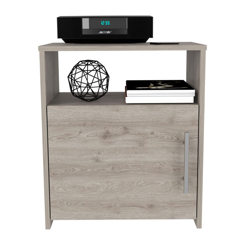 Table de chevet, armoire à une porte, poignée en métal, une tablette, plateau supérieur, Gris