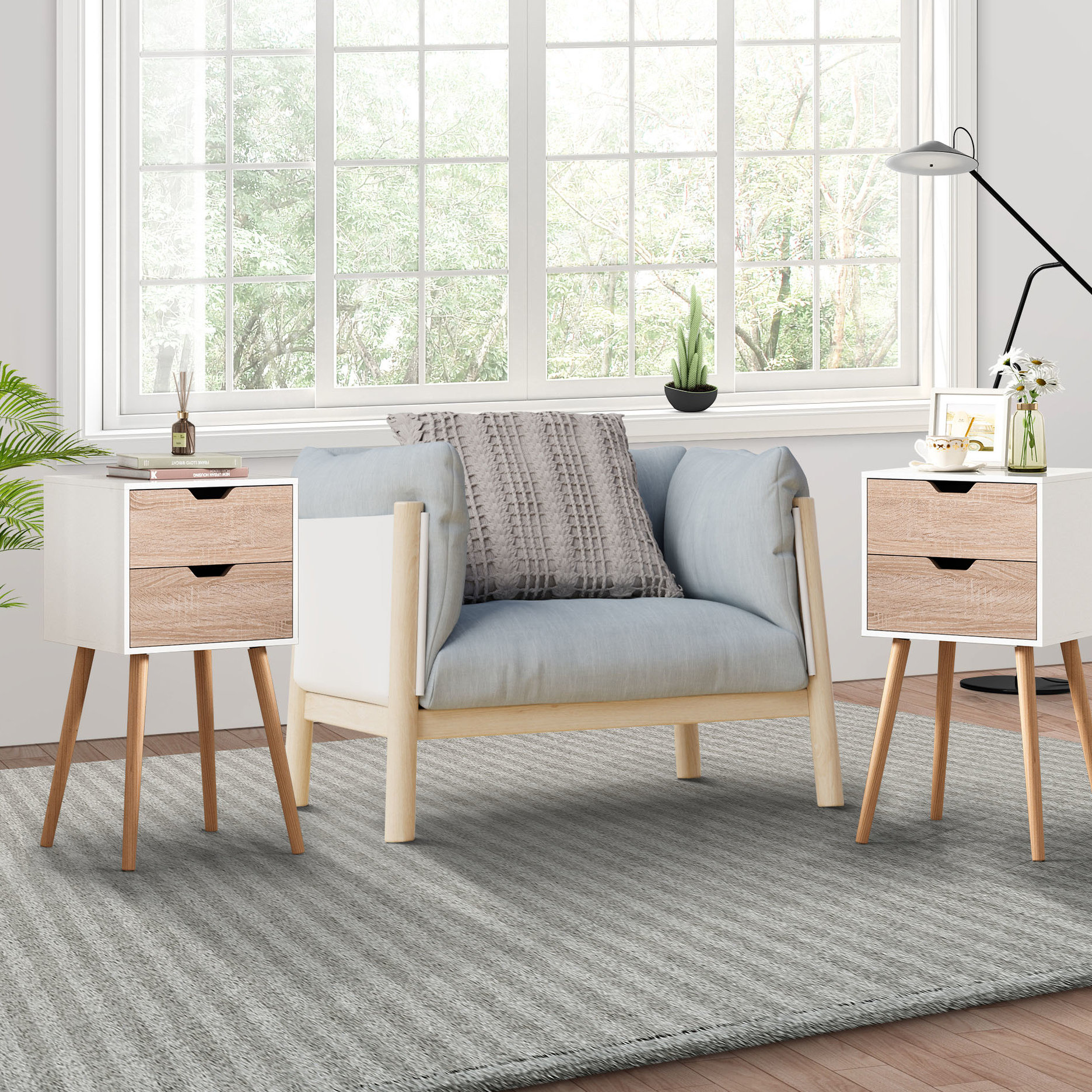 Wovilo 2 Drawer Bedside Table Style - Solid Wood Legs, For Bedroom ...