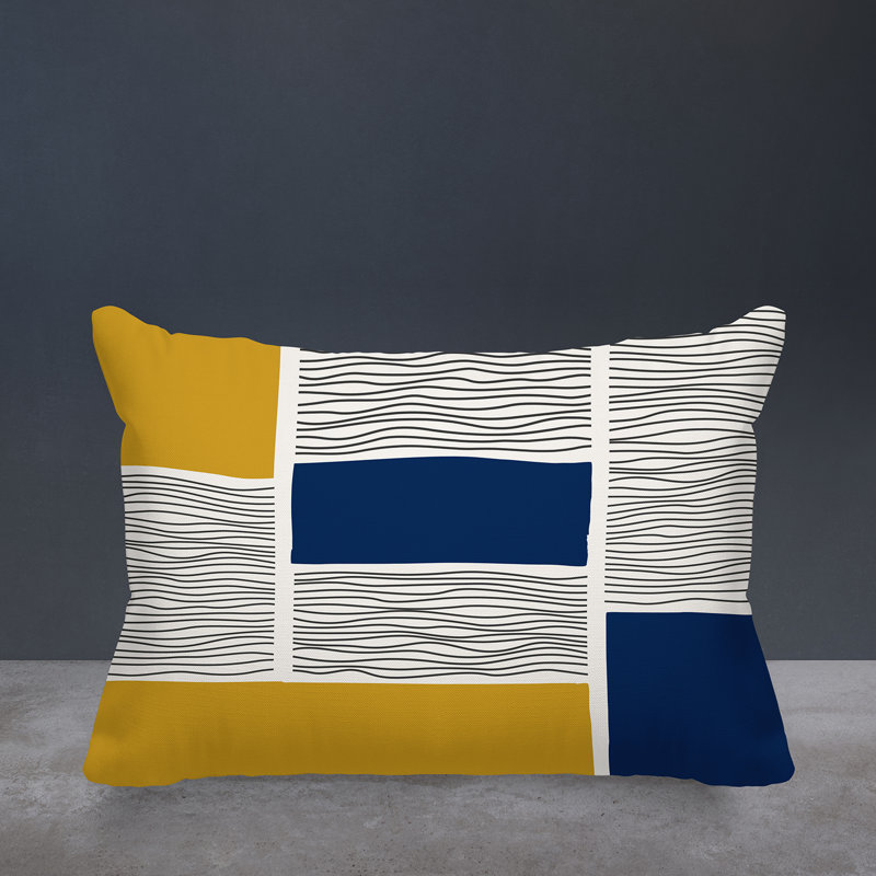 Coussin intérieur / extérieur Rapu, Jaune / Bleu Marine
