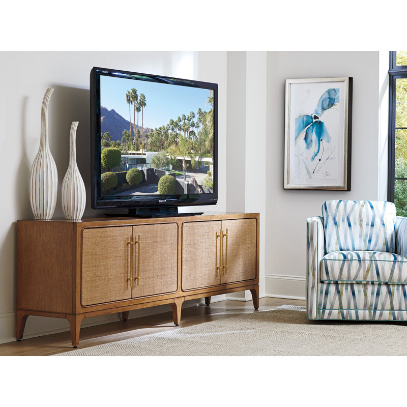 Contemporary Sundrenched Sierra Tan Media Console with Raffia Doors