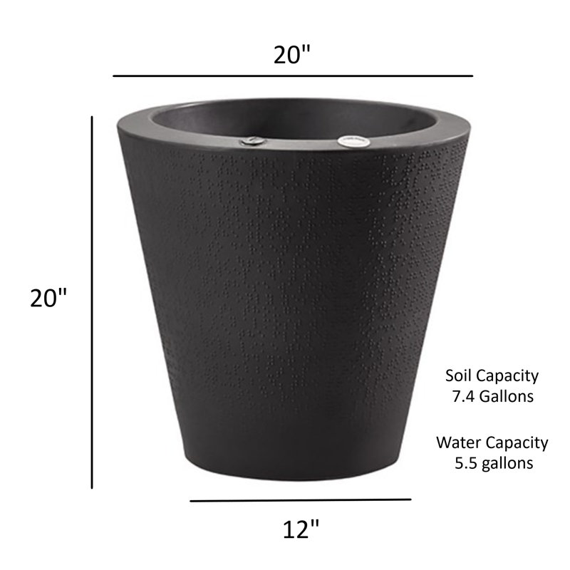 Self-Watering Dot TruDrop Plastic Pot Planter, 20" H x 20" W x 20" D, Dark Gray