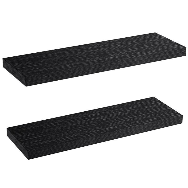Tablettes flottantes en bois manufacturé Elbur, Noir, H 1,5 po x l 23,6 po x P 6,7 po
