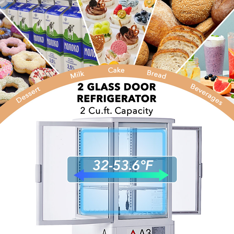 White 2.0 Cu.ft Commercial Countertop Refrigerated Display Case, Frost-Free Air-Cooled Lockable Door with Adjustable Shelves for Pastry and Cake