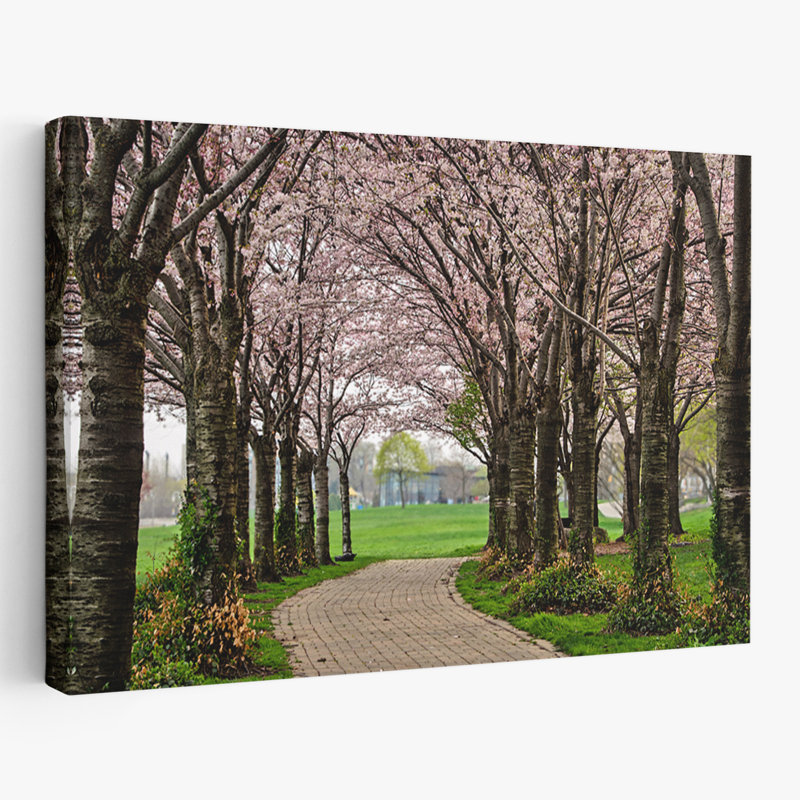 Fleur de cerisier, chemin printanier, art abstrait, art naturel, art contemporain, H 48 po x l 32 po