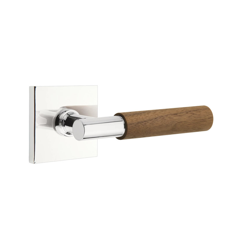 Ensemble de leviers de passage Emtek Select avec rosette carrée et tige en T, poignée en noyer foncé, Chrome poli, Gauche