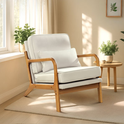 Mid-Century Modern Accent Chair Linen Fabric Armchair with 5.7 in Cushion