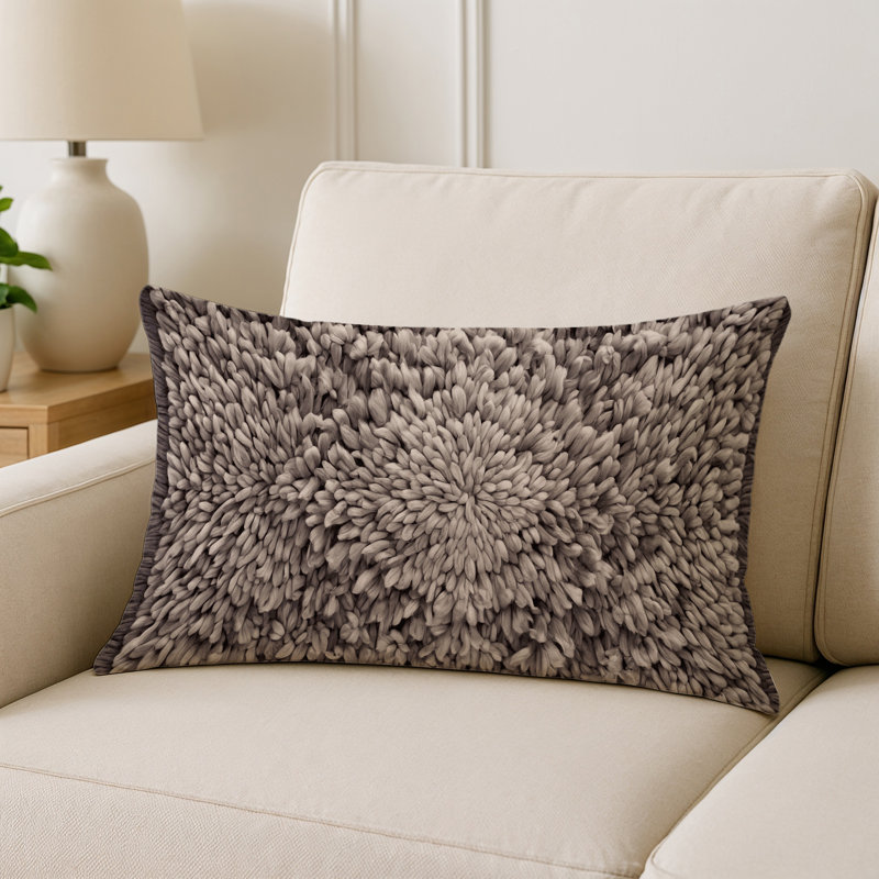 Coussin décoratif intérieur et extérieur Modern, Taupe / gris anthracite / ivoire abstrait, Rectangle H 25 po x l 18 po