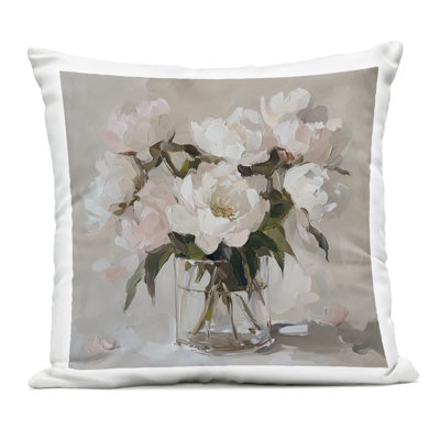 Pink Peonies in Clear Vase Outdoor Printed Pillow, design by Gina Kelly