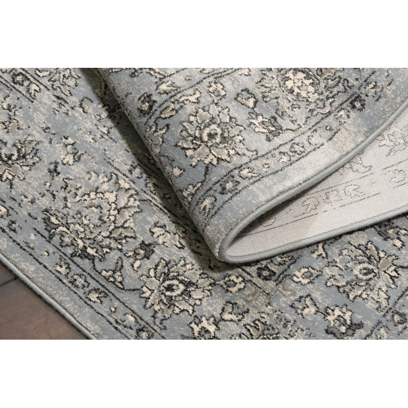 Tapis bleu acier / crème Attell, Rectangle 6 pi 7 po x 9 pi 6 po