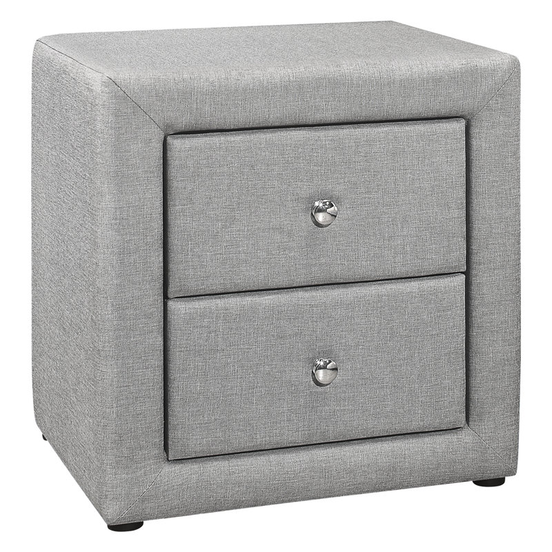 Table de chevet pour chambre à coucher - Revêtement en lin gris, qualité avec meubles en lin à 2 tiroirs