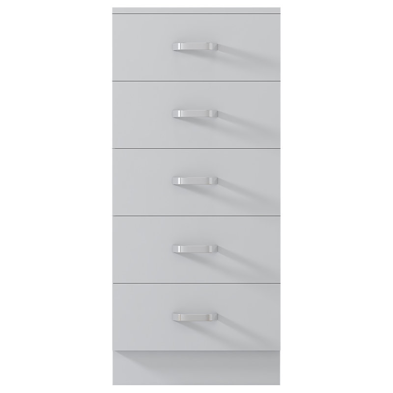 Tunis 5 Drawer Tallboy Chest Of Drawers - Matt Finish, Scratch Resistant, Brushed Chrome Metal Handles, White