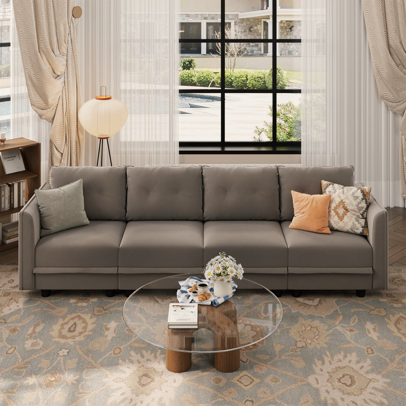 Tomario 112" Upholstered 4 - Seater Sofa With Storage, Brown Polyester