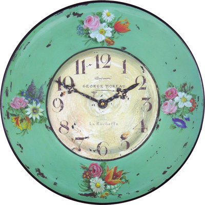 Myrobalan Pastel Green Floral Wall Clock - 36cm