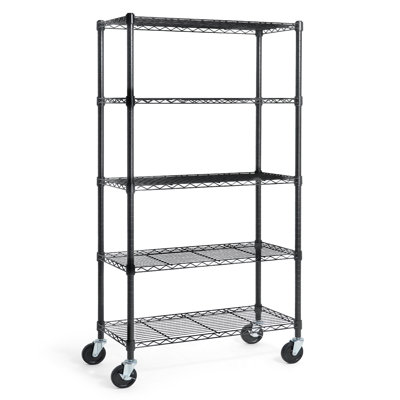 NSF Heavy Duty Commercial Adjustable Wire Shelving w/ Wheels & Leveling Feet, Kitchen Storage Metal Shelf, Garage Storage Shelving, 5-Tier Utility Wire Rack Storage Unit, Black 30 x 14 x 64 