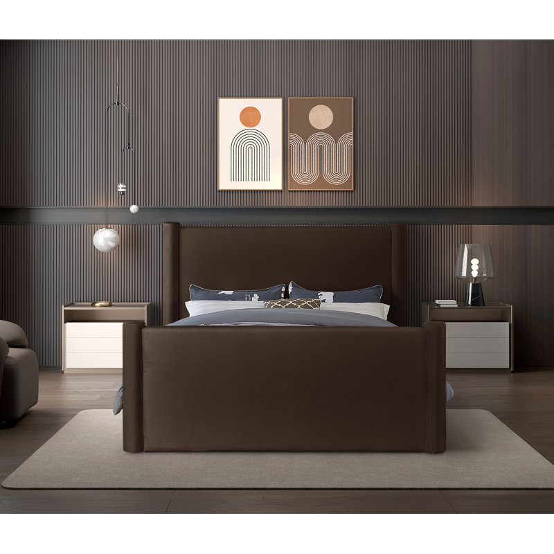 Elias Upholstered Platform Bed, King, Brown Velvet