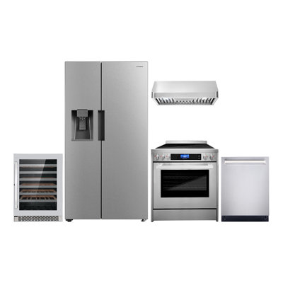 5 Piece Kitchen Package with Side by Side Refrigerator & 30" Electric Range