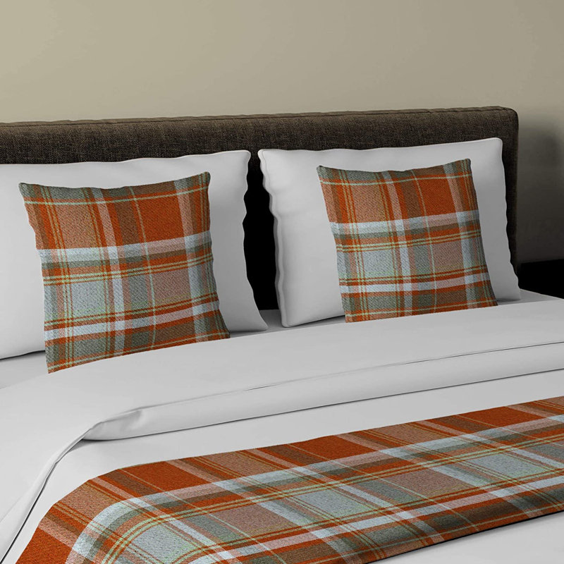 Harworth Polyester Tartan Bedspread, Burnt Orange/Grey