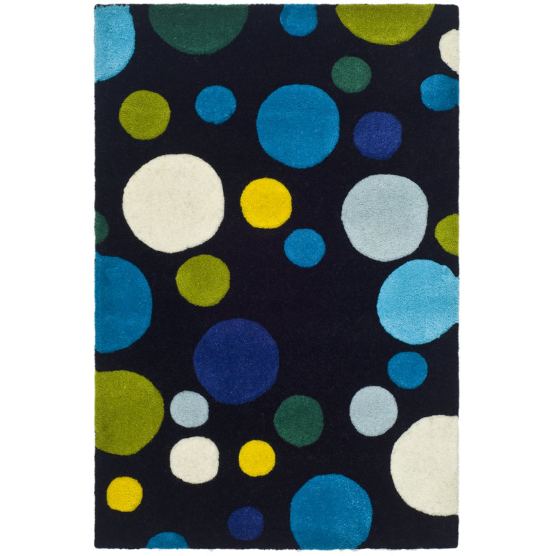 Tapis noir / multicolore en laine touffetée à la main Amier, Rectangle 3 pi 6 po x 5 pi 6 po