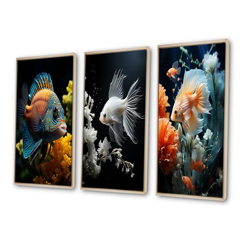 Corals Butterflyfish Aquamarine Adventure, H 28 po x l 36 po, Cadre flottant brun