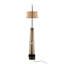 Lampe sur pied Robyn-Salon Mid-Century moderne en bois naturel et métal noir avec abat-jour en rotin naturel