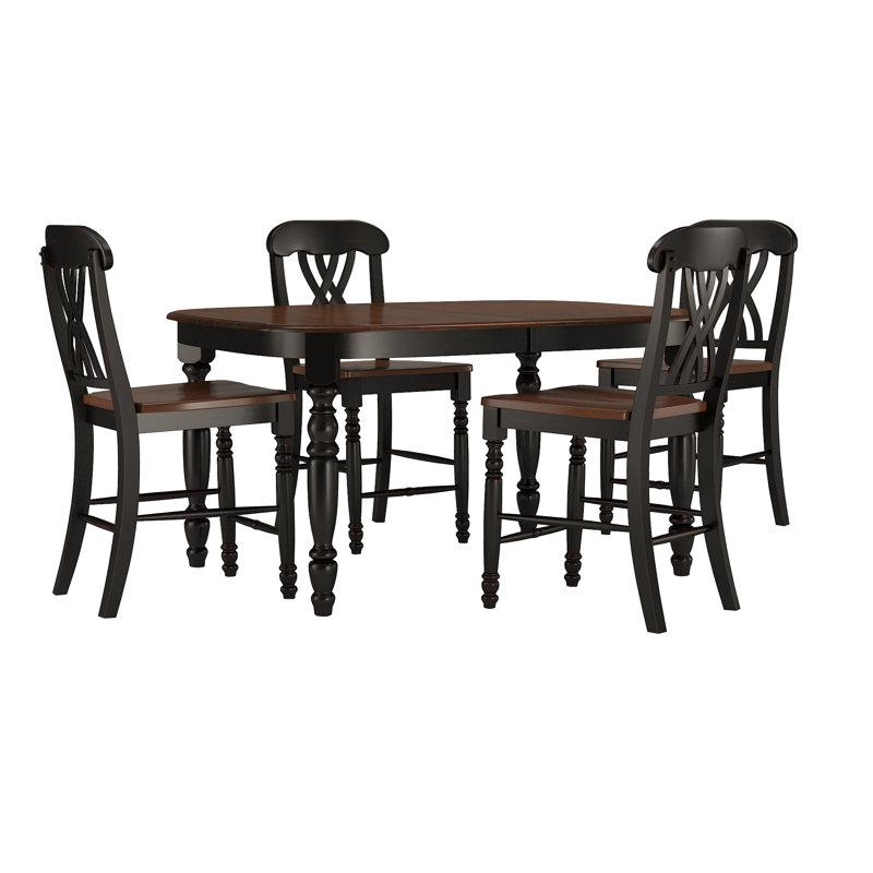 Alyssha 4-Person Oval Solid Wood Dining Set, Antique Black