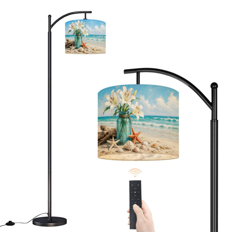 Lampe sur pied à arc avec abat-jour réglable Beach Star Coastal Starfish White Flower Vintage