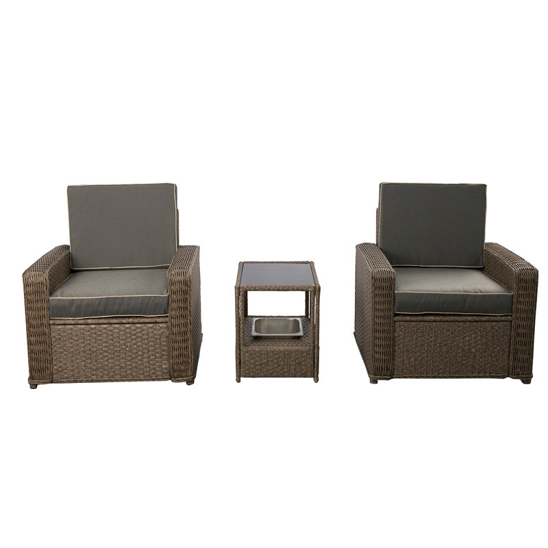 Leonarda Rattan Wicker 2 - Person Seating Group with Cushions, Grey