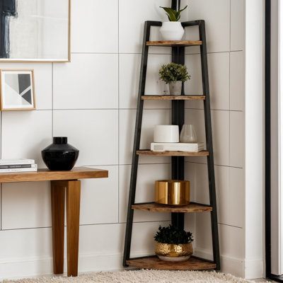 70" Tall 5-Tier Corner Ladder Bookshelf, Freestanding Display Storage Shelf and Organizer for Living Room and Home Office