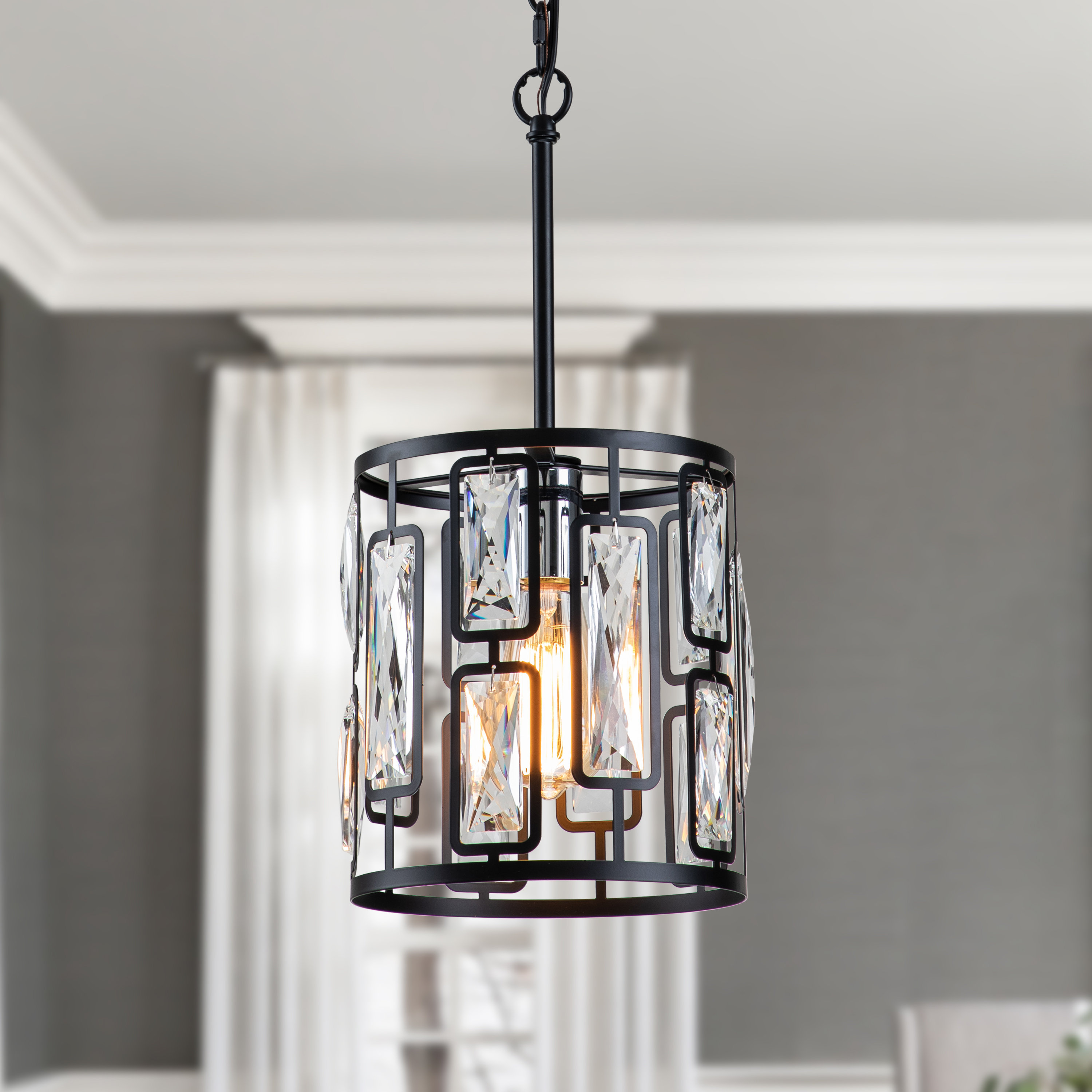 Mercer41 Modern Crystal 8.75"W in Black Dimmable & Adjustable Height