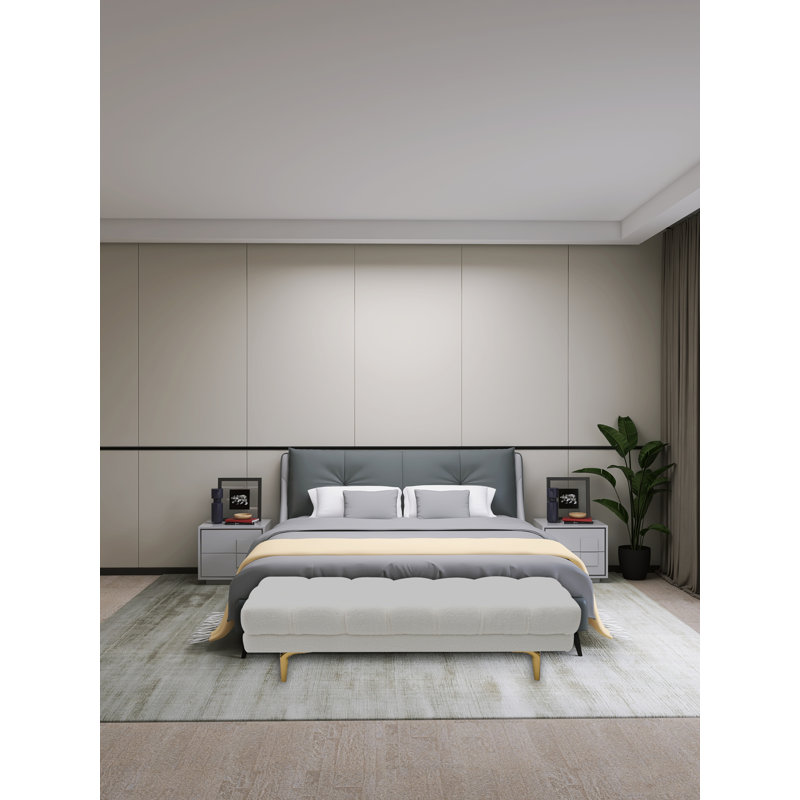 Banc de rangement rembourré Jaeana, Crème
