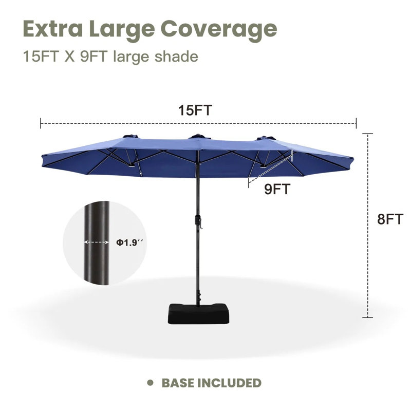 Ensemble de salle à manger rectangulaire pour 6 personnes avec parasol, Brun, Blue