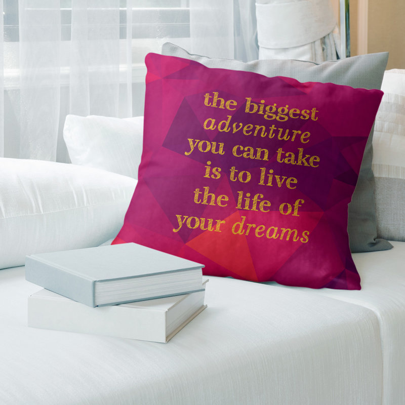 Housse de coussin en lin pour le plus grand témoignage adventure, 14 po x 14 po, Rubellite / or