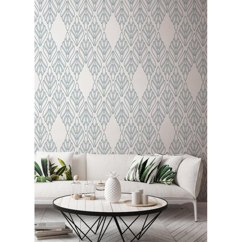 Deco Palm 10' L x 24" W Peel and Stick Wallpaper Roll, Sapphire Blue, Faux Grasscloth, Non-pasted