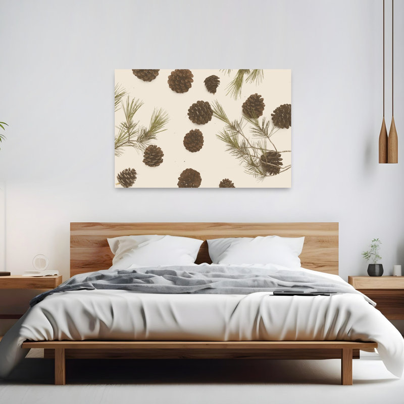 Snowy Pine Cones Abstract Contemporary Pine Tree Landscape Winter Wall Art Print 1 Piece Wrapped Canvas Wall Art