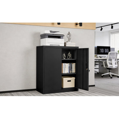 Armoire de rangement en métal noir avec serrure - armoire de rangement réglable à 3 niveaux, casier en acier robuste pour le bureau, le garage et l'école