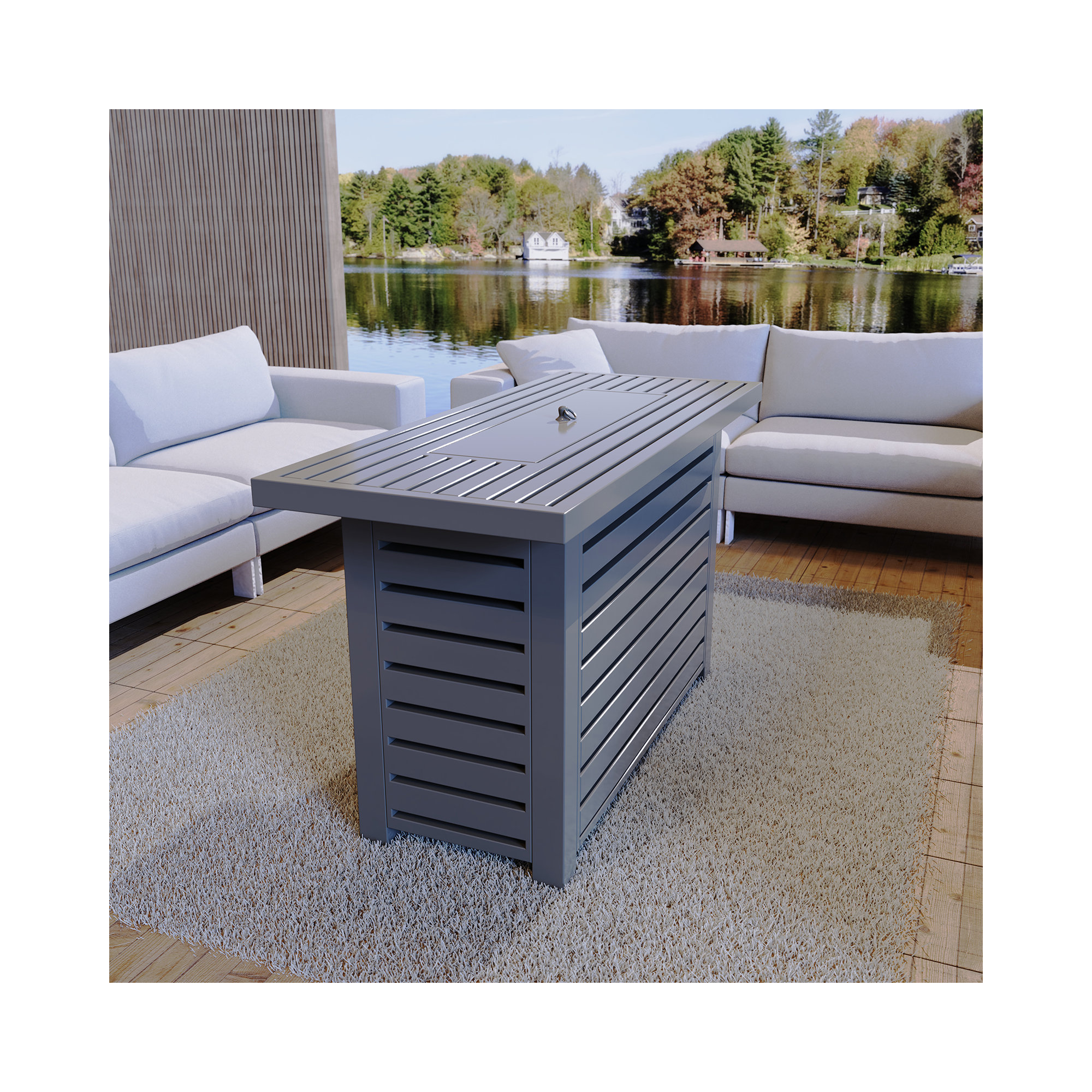 Casselton Rectangle Fire Pit Table, 25" H x 42" W x 20" D, Gray