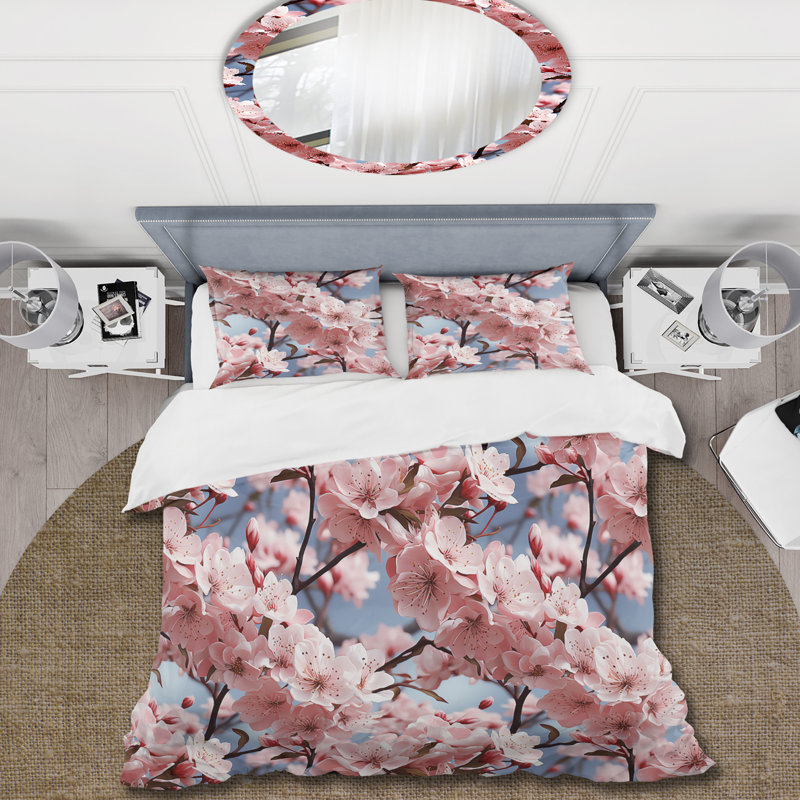 Cherry Blossom Whispers I - Ensemble de housse de couette oriental - Polyester microfibre