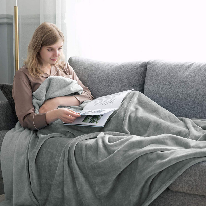 Zygi Reversible Mink Faux Plush Fur Fleece Throw/ Blanket, 240 x 200cm, Silver