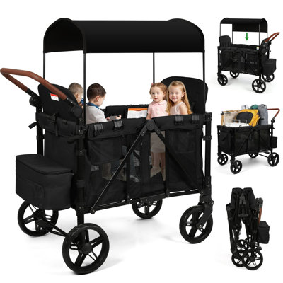 Extra Large 3-In-1 Travel System Stroller With Canopy, Converts To Quad Seat, One-Hand Fold & All-Terrain Wheels